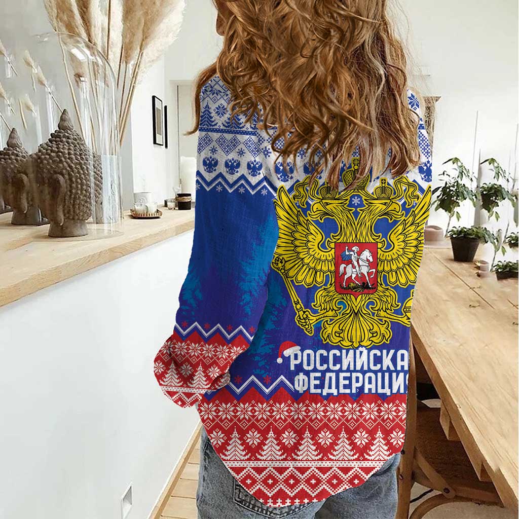 Russia Christmas Women Casual Shirt Double Headed Eagle Christmas Patterns - Wonder Print Shop