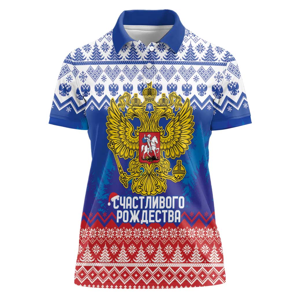 Russia Christmas Women Polo Shirt Double Headed Eagle Christmas Patterns - Wonder Print Shop
