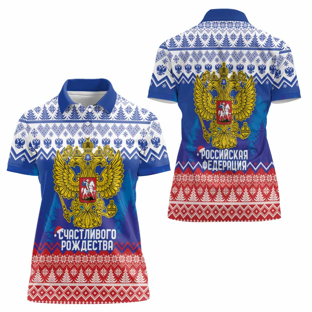 Russia Christmas Women Polo Shirt Double Headed Eagle Christmas Patterns - Wonder Print Shop