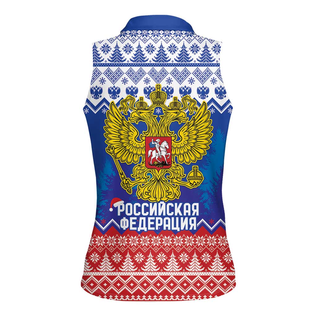 Russia Christmas Women Sleeveless Polo Shirt Double Headed Eagle Christmas Patterns - Wonder Print Shop