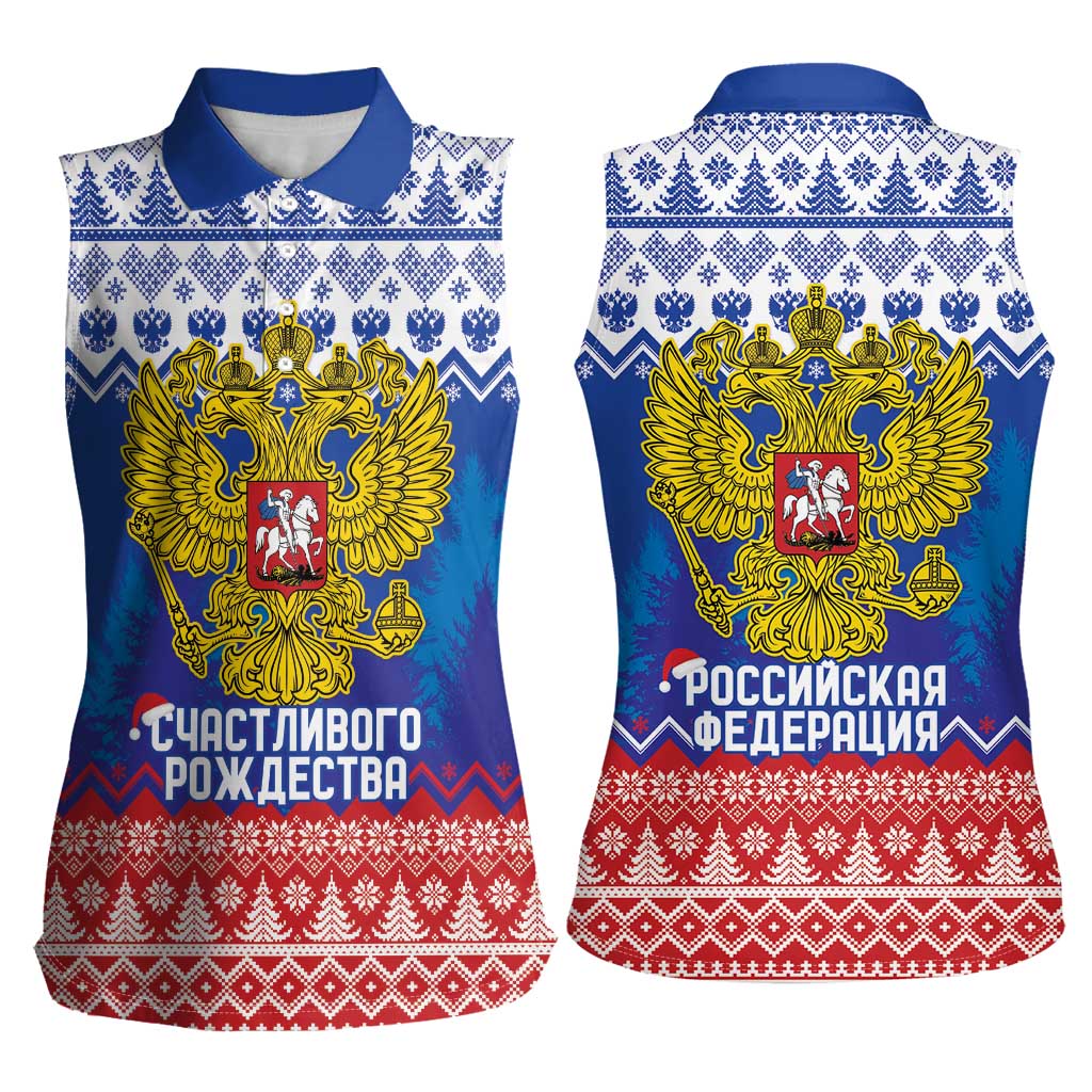 Russia Christmas Women Sleeveless Polo Shirt Double Headed Eagle Christmas Patterns - Wonder Print Shop