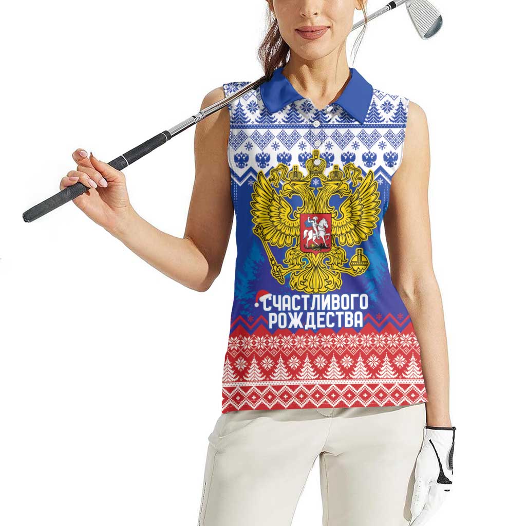 Russia Christmas Women Sleeveless Polo Shirt Double Headed Eagle Christmas Patterns - Wonder Print Shop