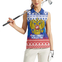 Russia Christmas Women Sleeveless Polo Shirt Double Headed Eagle Christmas Patterns - Wonder Print Shop