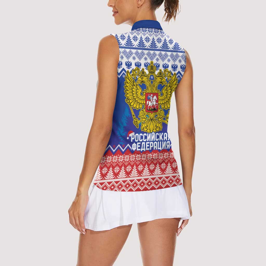 Russia Christmas Women Sleeveless Polo Shirt Double Headed Eagle Christmas Patterns - Wonder Print Shop