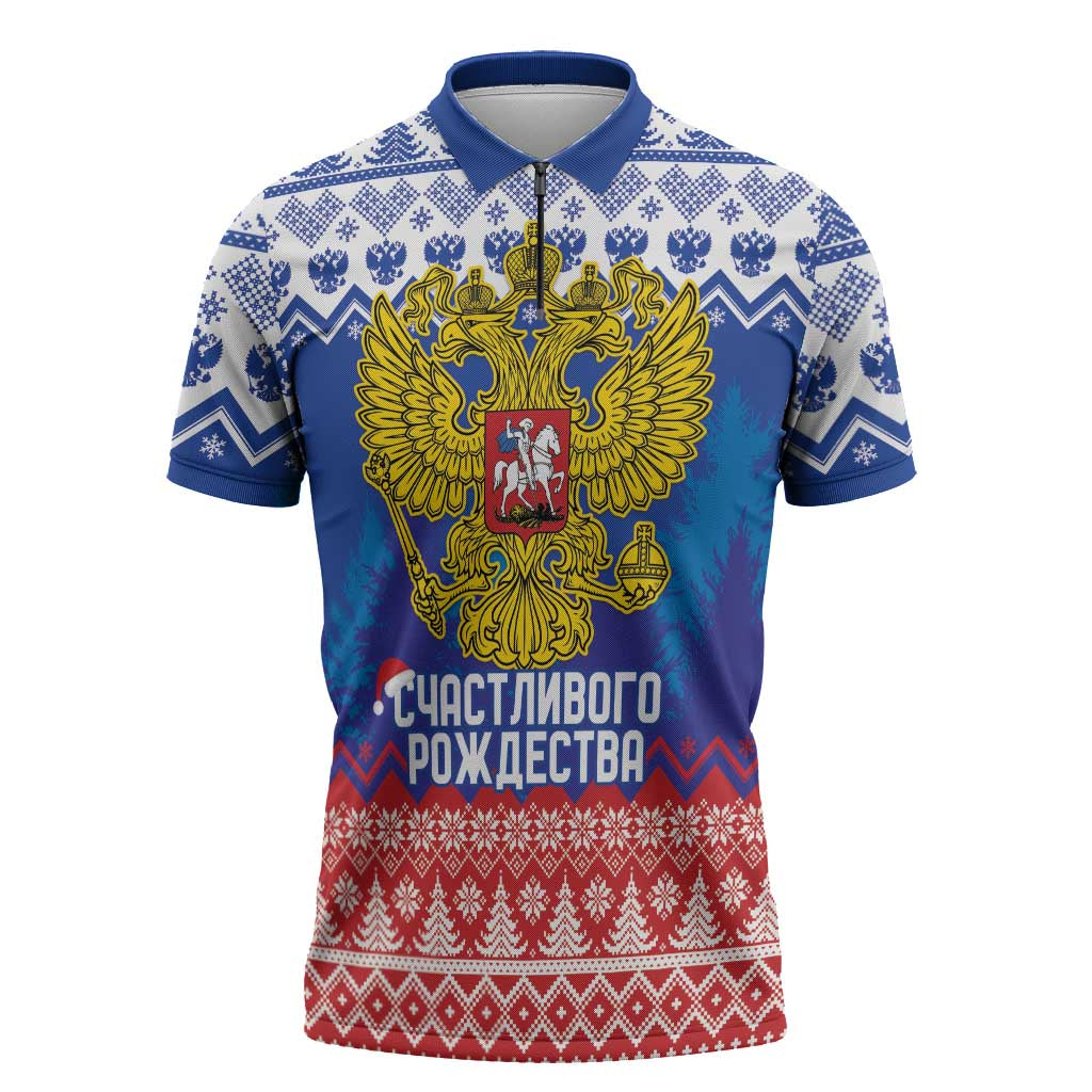 Russia Christmas Zipper Polo Shirt Double Headed Eagle Christmas Patterns - Wonder Print Shop