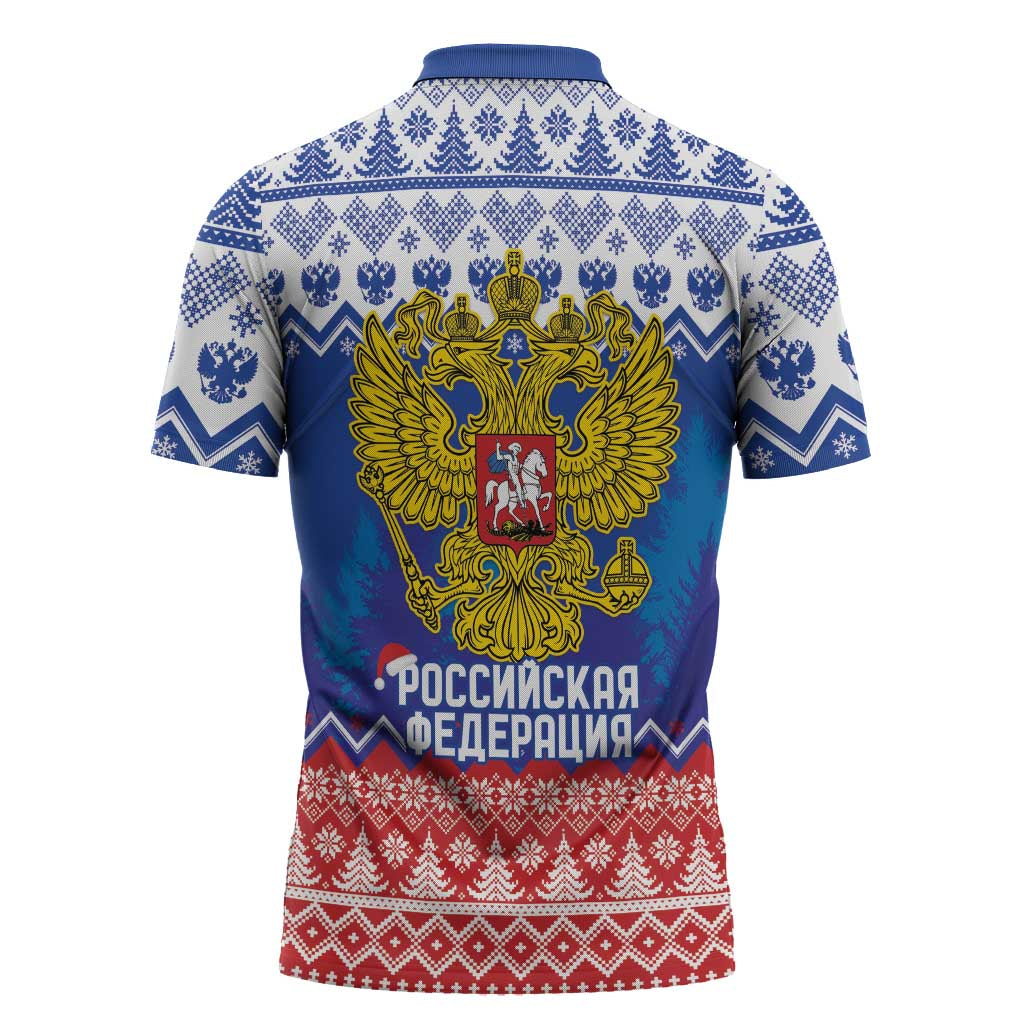 Russia Christmas Zipper Polo Shirt Double Headed Eagle Christmas Patterns - Wonder Print Shop