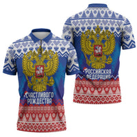 Russia Christmas Zipper Polo Shirt Double Headed Eagle Christmas Patterns - Wonder Print Shop