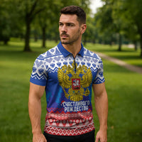 Russia Christmas Zipper Polo Shirt Double Headed Eagle Christmas Patterns - Wonder Print Shop