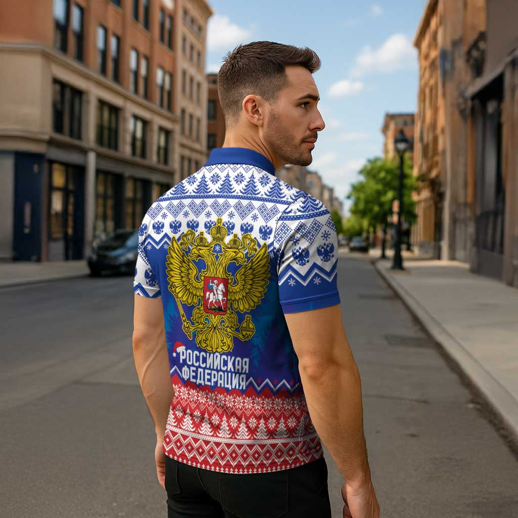 Russia Christmas Zipper Polo Shirt Double Headed Eagle Christmas Patterns - Wonder Print Shop