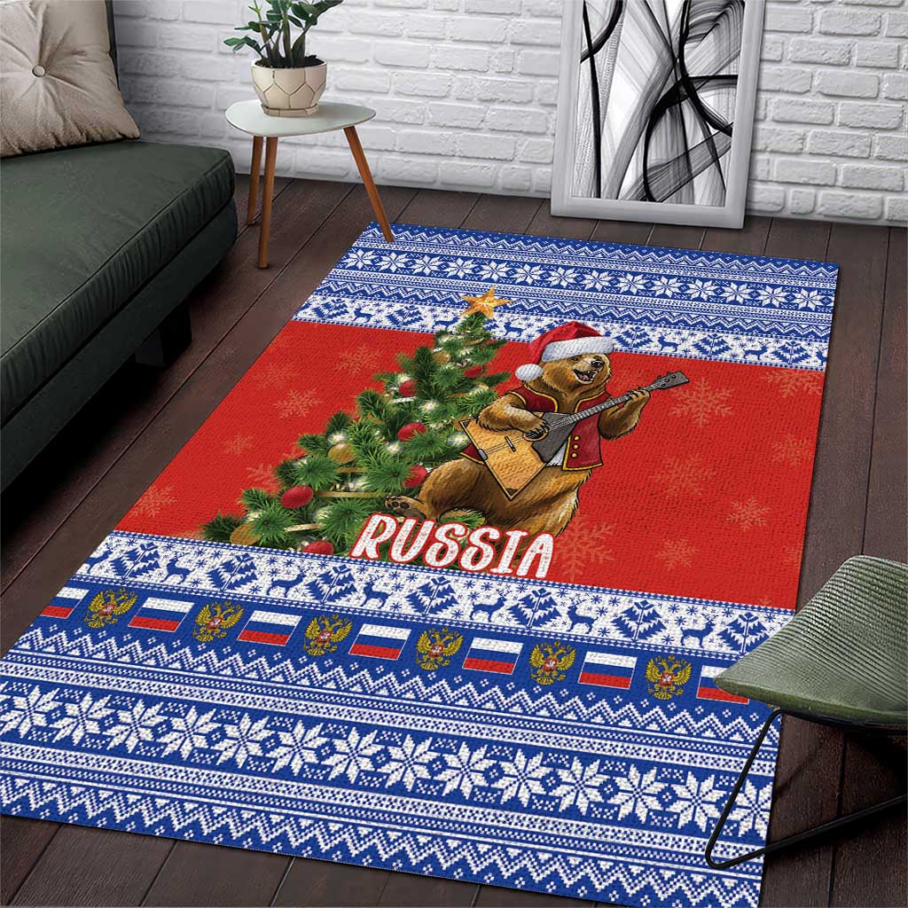 Russia Christmas Area Rug Brown Bear Playing Balalaika - Wonder Print Shop