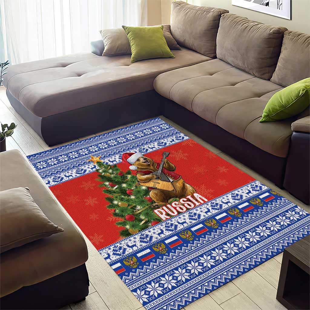 Russia Christmas Area Rug Brown Bear Playing Balalaika - Wonder Print Shop
