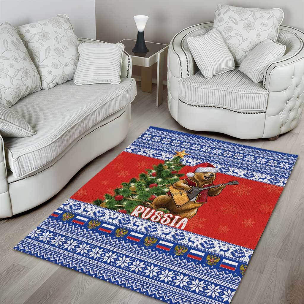 Russia Christmas Area Rug Brown Bear Playing Balalaika - Wonder Print Shop
