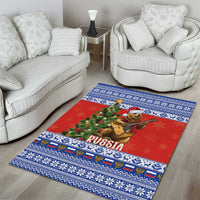 Russia Christmas Area Rug Brown Bear Playing Balalaika - Wonder Print Shop