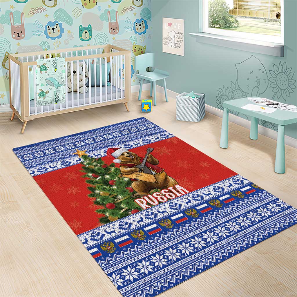 Russia Christmas Area Rug Brown Bear Playing Balalaika - Wonder Print Shop
