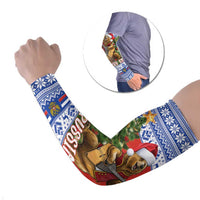 Russia Christmas Arm Sleeves Brown Bear Playing Balalaika - Wonder Print Shop
