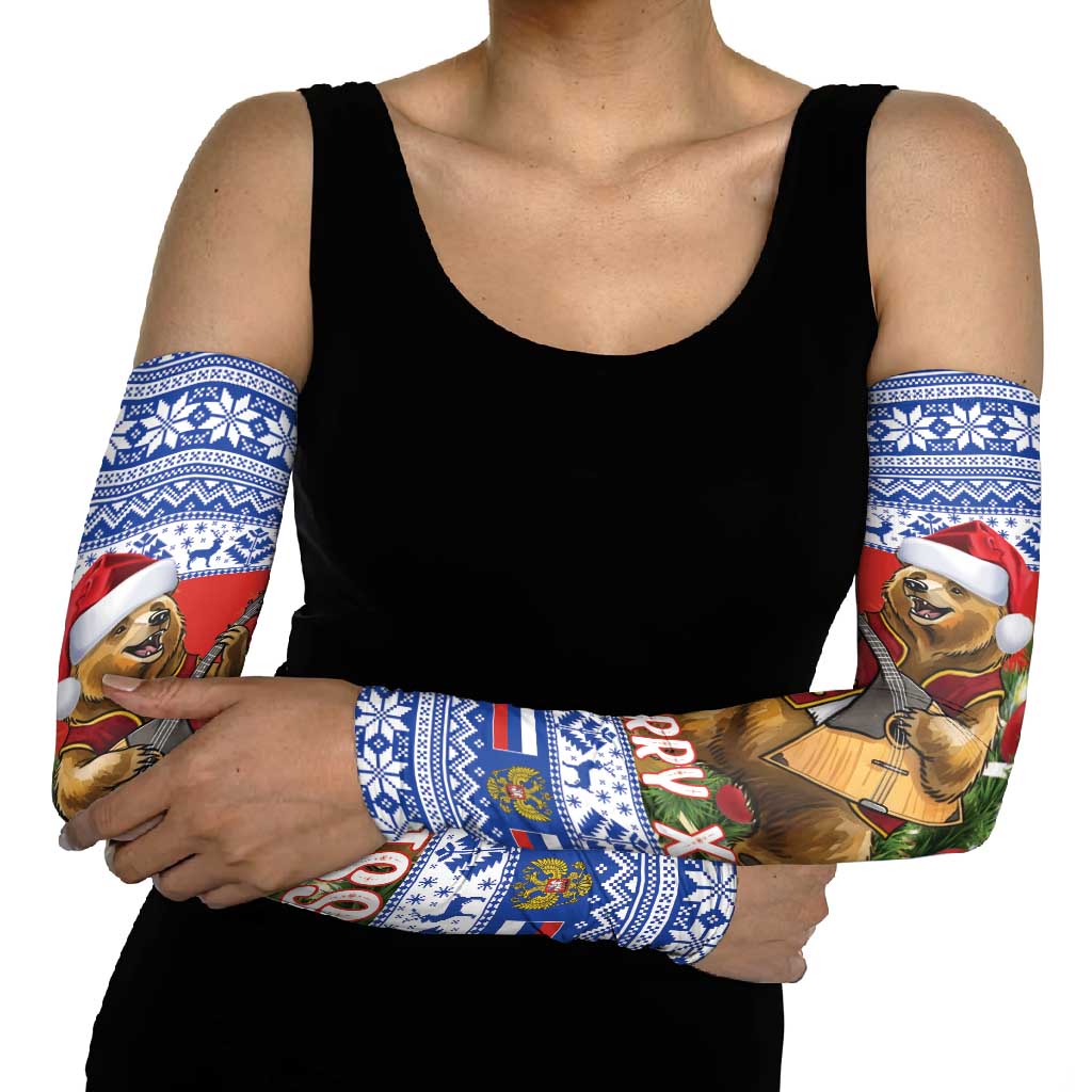 Russia Christmas Arm Sleeves Brown Bear Playing Balalaika - Wonder Print Shop
