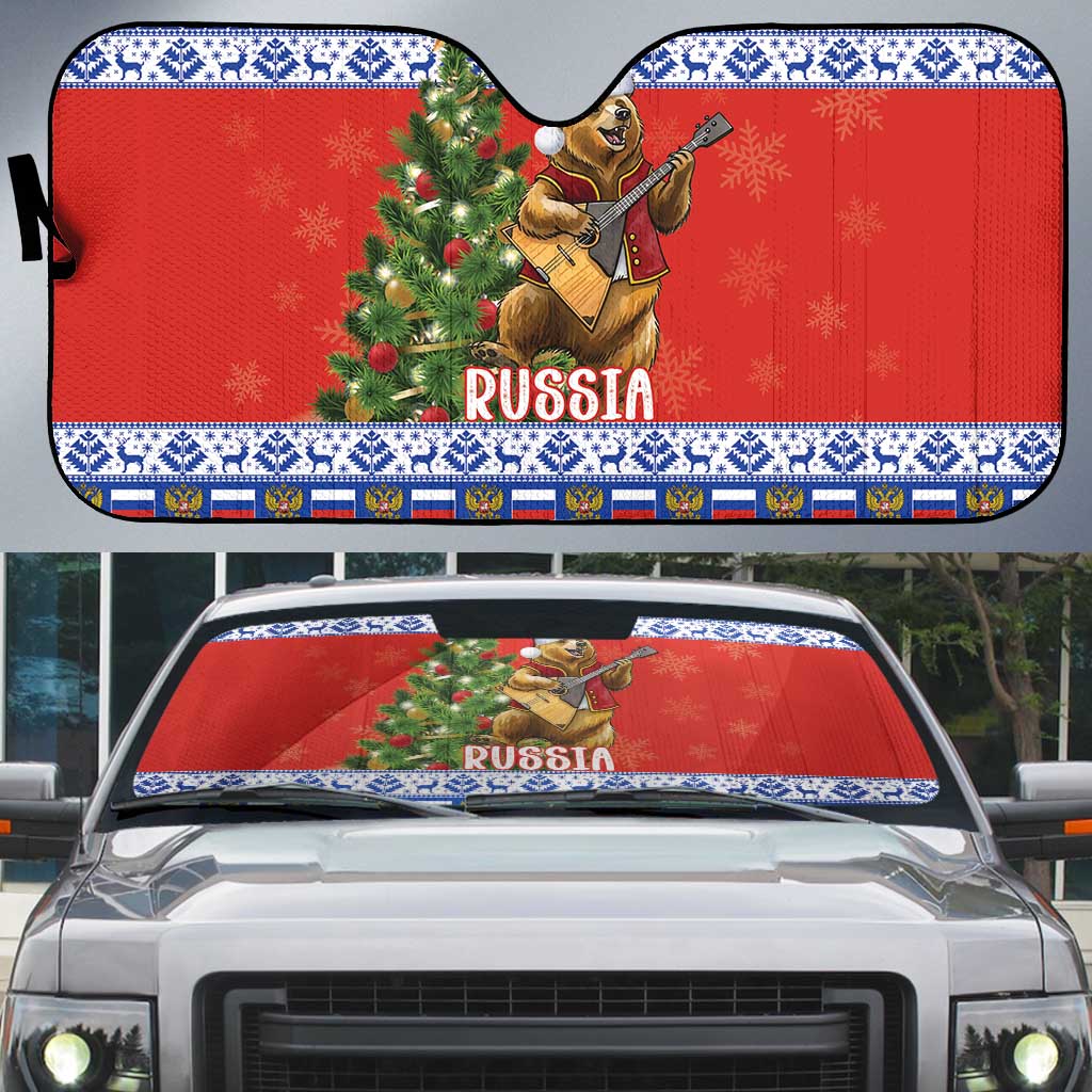 Russia Christmas Auto Sun Shade Brown Bear Playing Balalaika - Wonder Print Shop