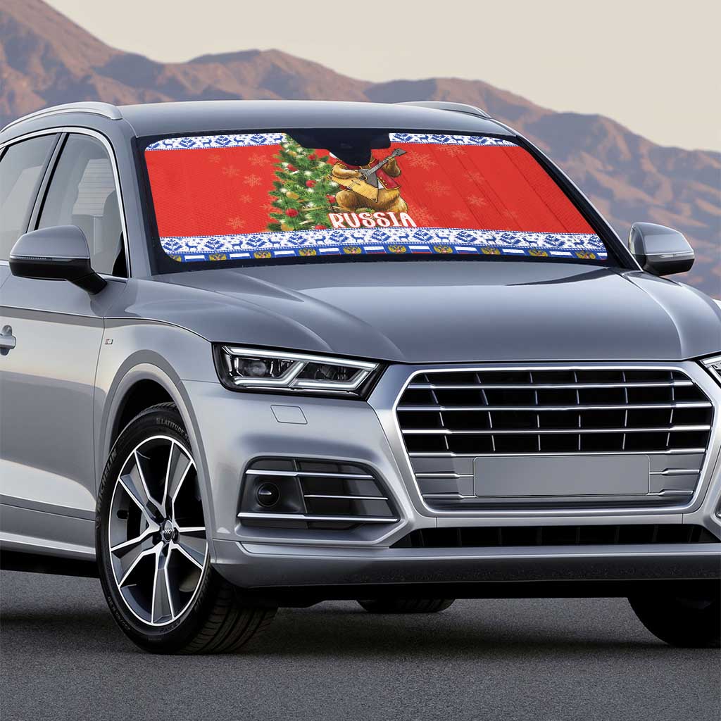 Russia Christmas Auto Sun Shade Brown Bear Playing Balalaika - Wonder Print Shop