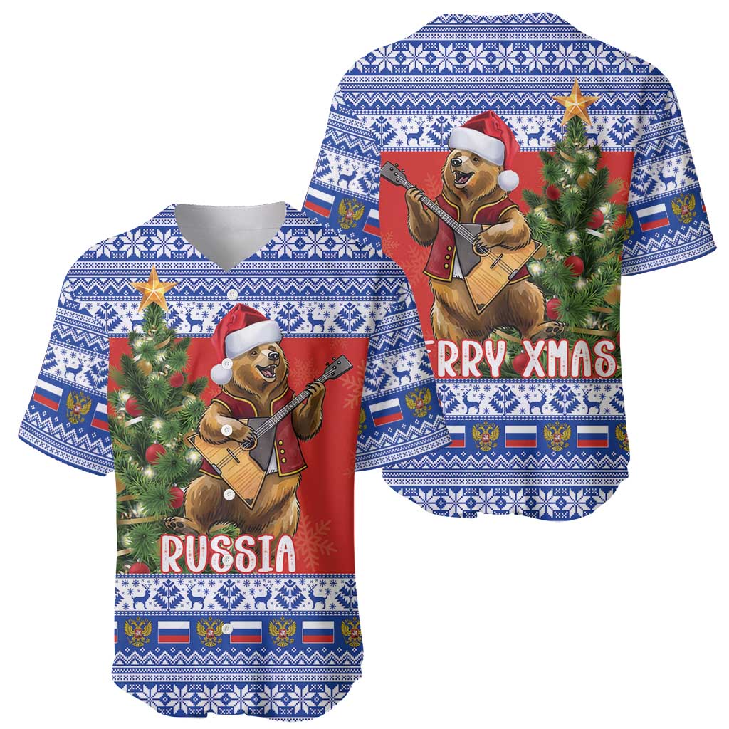 Russia Christmas Baseball Jersey Brown Bear Playing Balalaika - Wonder Print Shop
