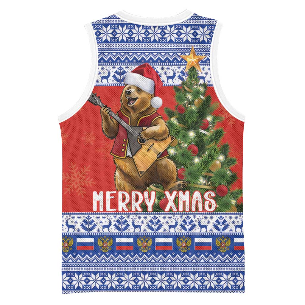 Russia Christmas Basketball Jersey Brown Bear Playing Balalaika - Wonder Print Shop