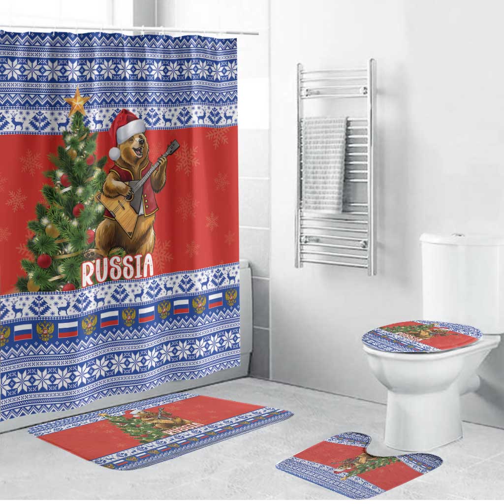 Russia Christmas Bathroom Set Brown Bear Playing Balalaika - Wonder Print Shop