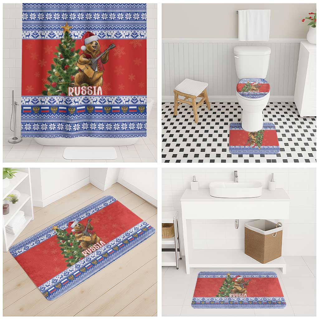 Russia Christmas Bathroom Set Brown Bear Playing Balalaika - Wonder Print Shop