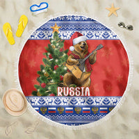 Russia Christmas Beach Blanket Brown Bear Playing Balalaika - Wonder Print Shop