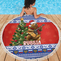 Russia Christmas Beach Blanket Brown Bear Playing Balalaika - Wonder Print Shop
