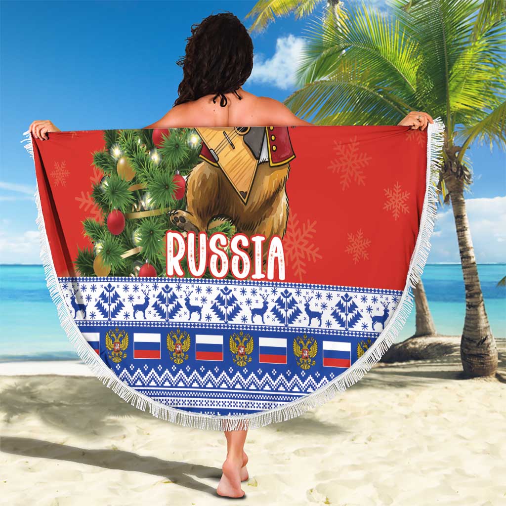 Russia Christmas Beach Blanket Brown Bear Playing Balalaika - Wonder Print Shop