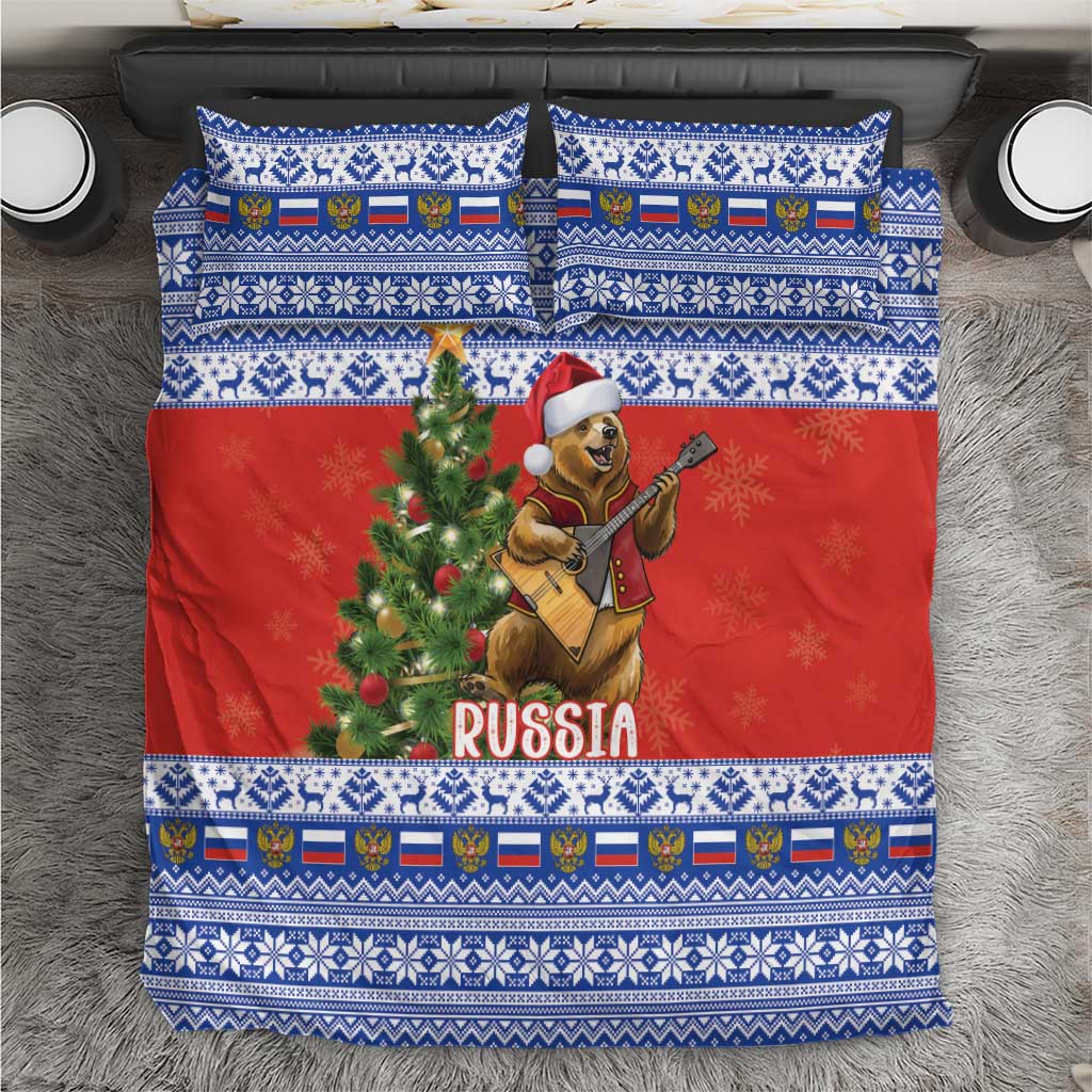 Russia Christmas Bedding Set Brown Bear Playing Balalaika - Wonder Print Shop