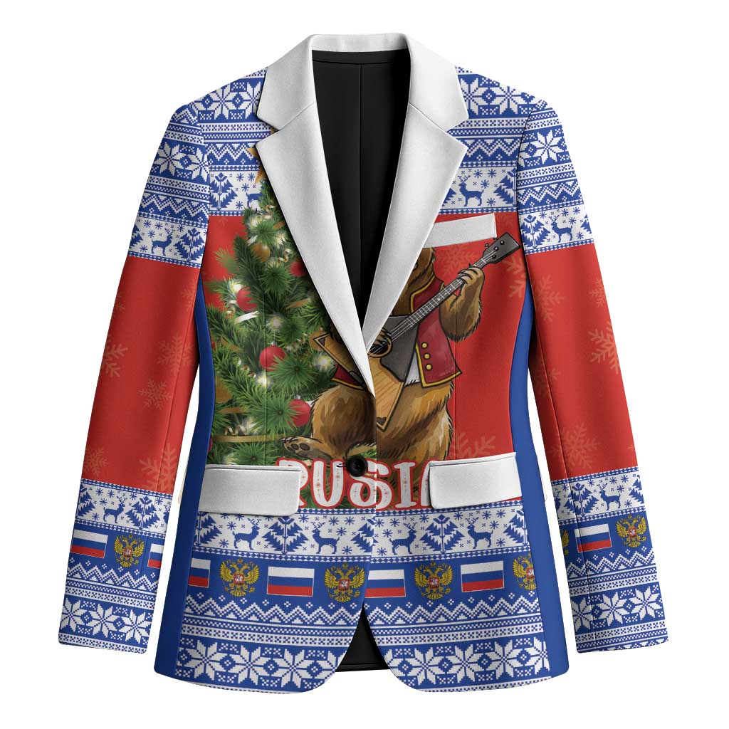 Russia Christmas Blazer Brown Bear Playing Balalaika - Wonder Print Shop
