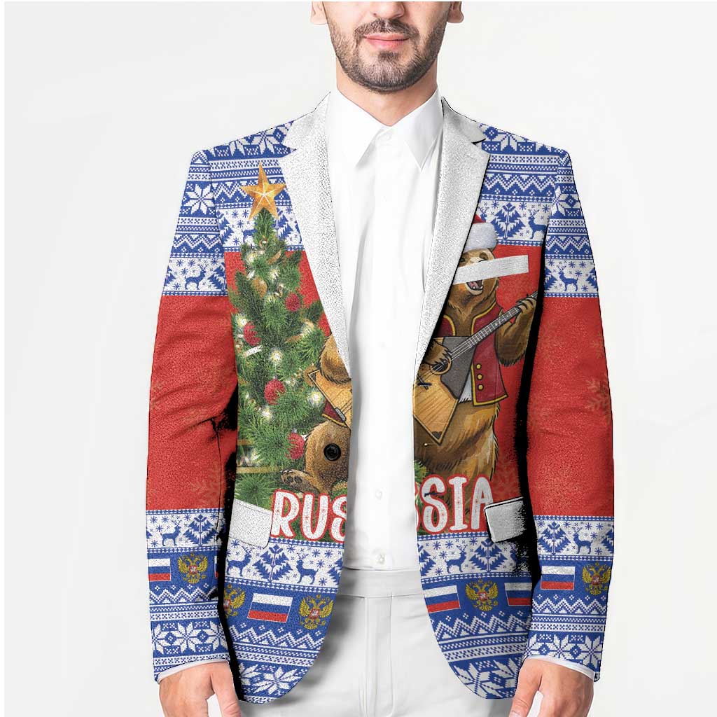 Russia Christmas Blazer Brown Bear Playing Balalaika - Wonder Print Shop