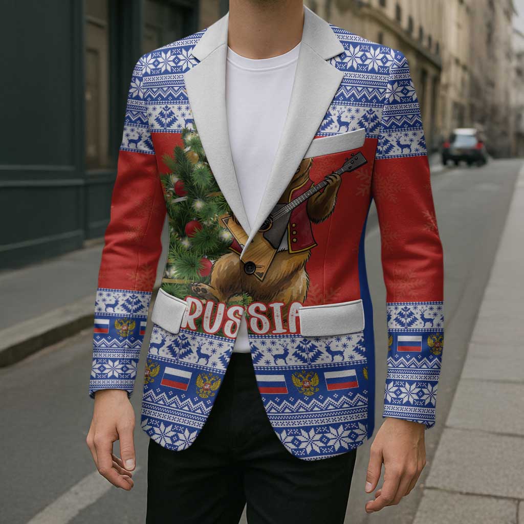 Russia Christmas Blazer Brown Bear Playing Balalaika - Wonder Print Shop