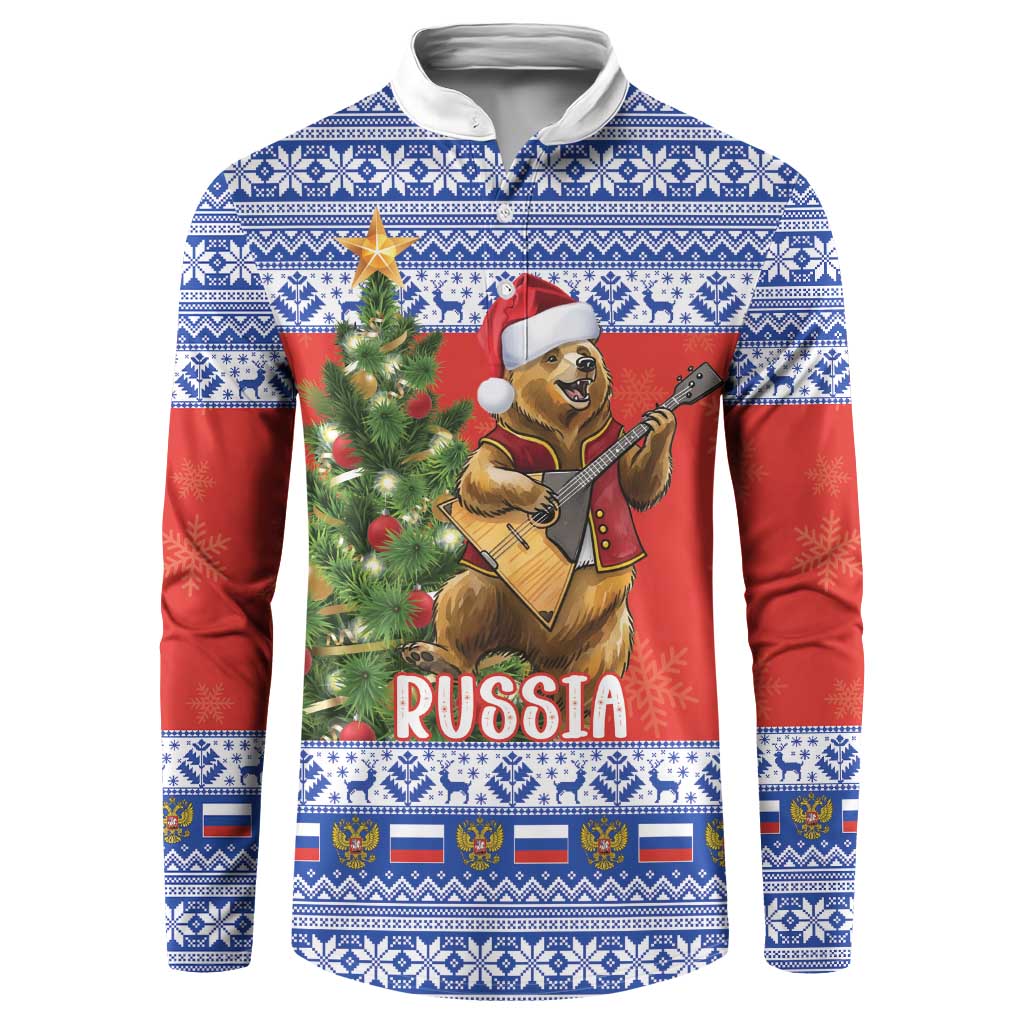 Russia Christmas Button Sweatshirt Brown Bear Playing Balalaika - Wonder Print Shop
