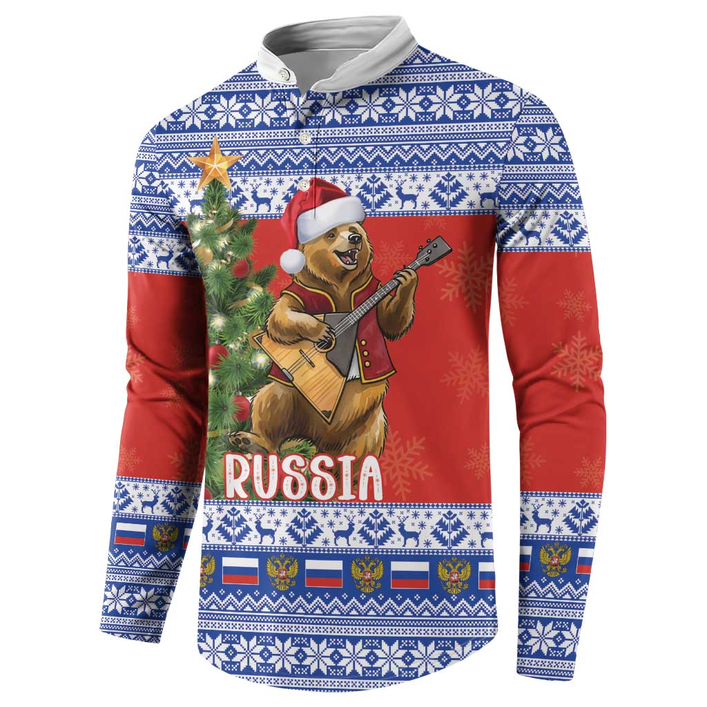 Russia Christmas Button Sweatshirt Brown Bear Playing Balalaika - Wonder Print Shop