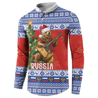 Russia Christmas Button Sweatshirt Brown Bear Playing Balalaika - Wonder Print Shop