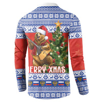 Russia Christmas Button Sweatshirt Brown Bear Playing Balalaika - Wonder Print Shop