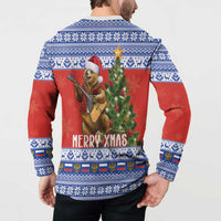 Russia Christmas Button Sweatshirt Brown Bear Playing Balalaika - Wonder Print Shop