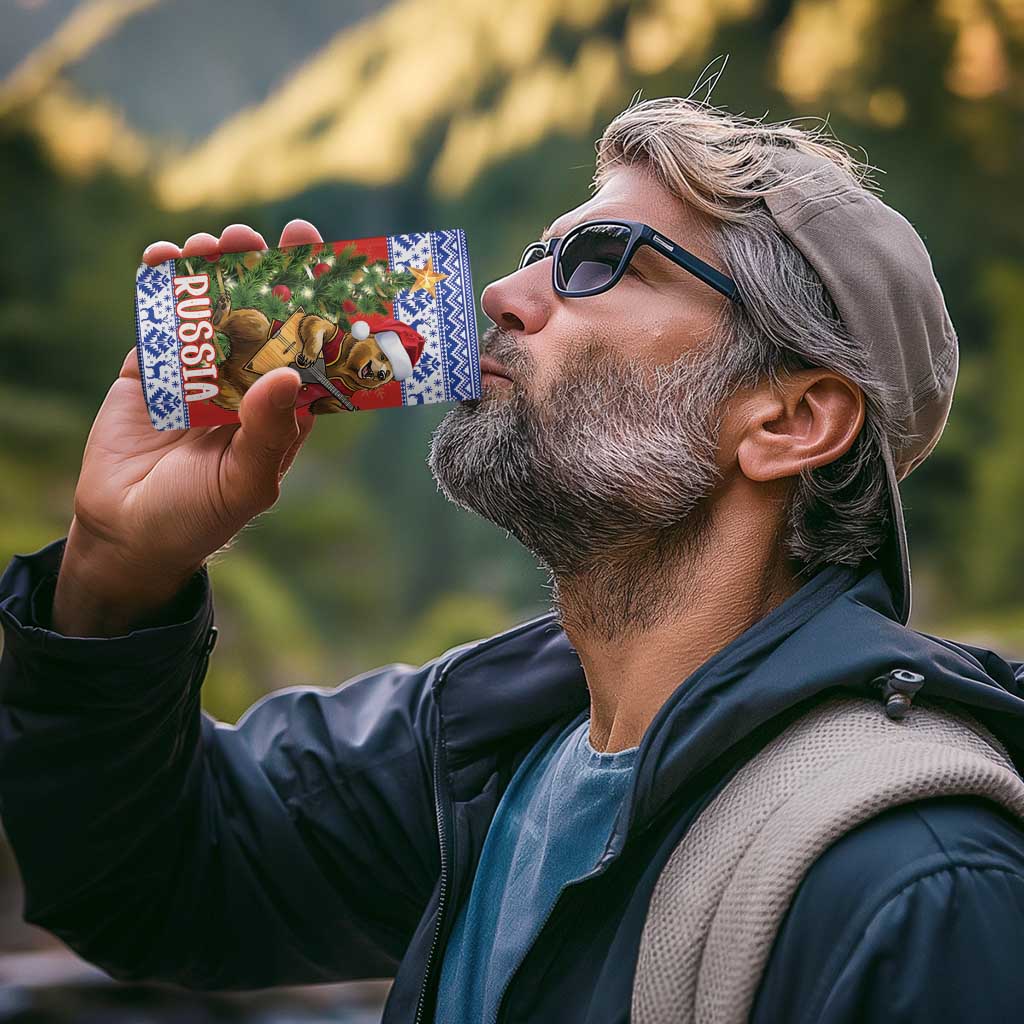 Russia Christmas 4 in 1 Can Cooler Tumbler Brown Bear Playing Balalaika - Wonder Print Shop