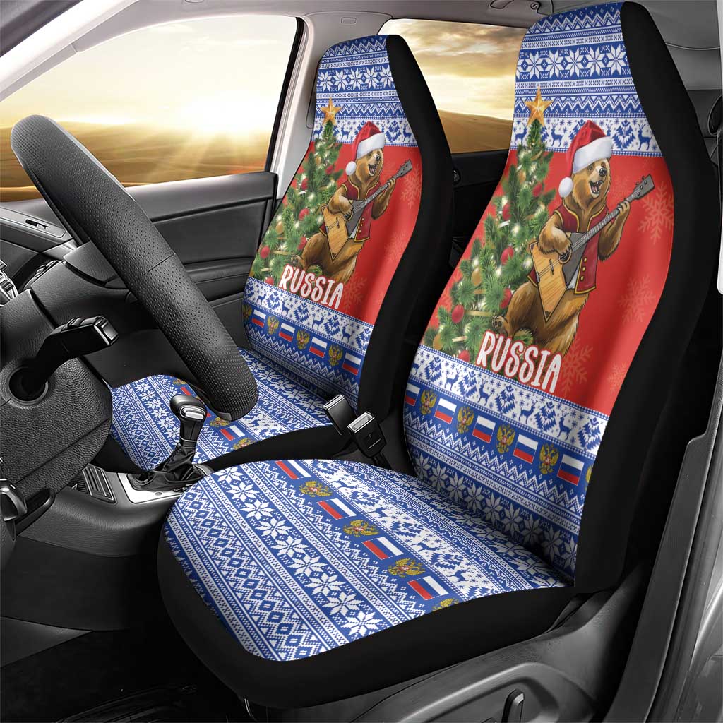 Russia Christmas Car Seat Cover Brown Bear Playing Balalaika - Wonder Print Shop