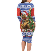 Russia Christmas Family Matching Long Sleeve Bodycon Dress and Hawaiian Shirt Brown Bear Playing Balalaika - Wonder Print Shop