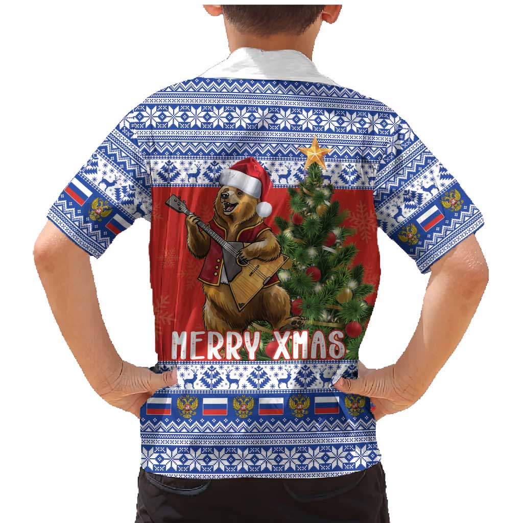 Russia Christmas Family Matching Mermaid Dress and Hawaiian Shirt Brown Bear Playing Balalaika - Wonder Print Shop