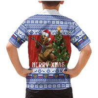 Russia Christmas Family Matching Mermaid Dress and Hawaiian Shirt Brown Bear Playing Balalaika - Wonder Print Shop