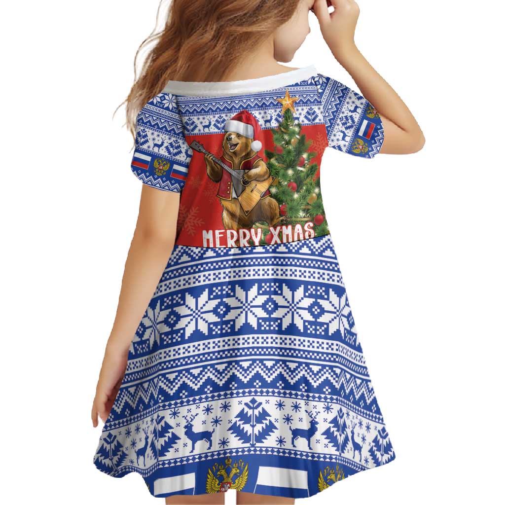 Russia Christmas Family Matching Mermaid Dress and Hawaiian Shirt Brown Bear Playing Balalaika - Wonder Print Shop