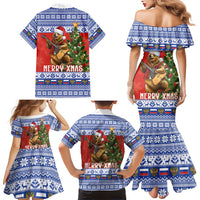 Russia Christmas Family Matching Mermaid Dress and Hawaiian Shirt Brown Bear Playing Balalaika - Wonder Print Shop