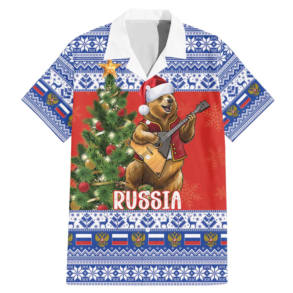 Russia Christmas Family Matching Mermaid Dress and Hawaiian Shirt Brown Bear Playing Balalaika - Wonder Print Shop