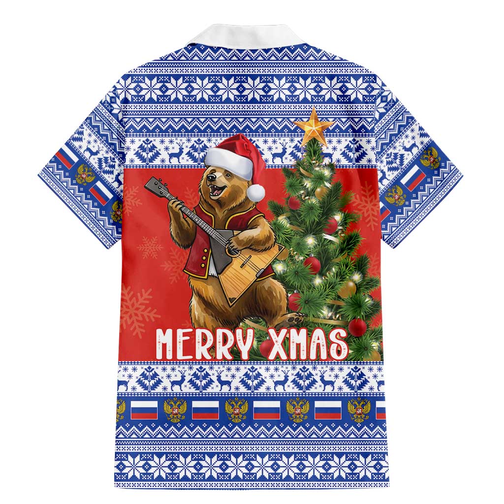 Russia Christmas Family Matching Mermaid Dress and Hawaiian Shirt Brown Bear Playing Balalaika - Wonder Print Shop