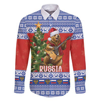 Russia Christmas Family Matching Mermaid Dress and Hawaiian Shirt Brown Bear Playing Balalaika - Wonder Print Shop