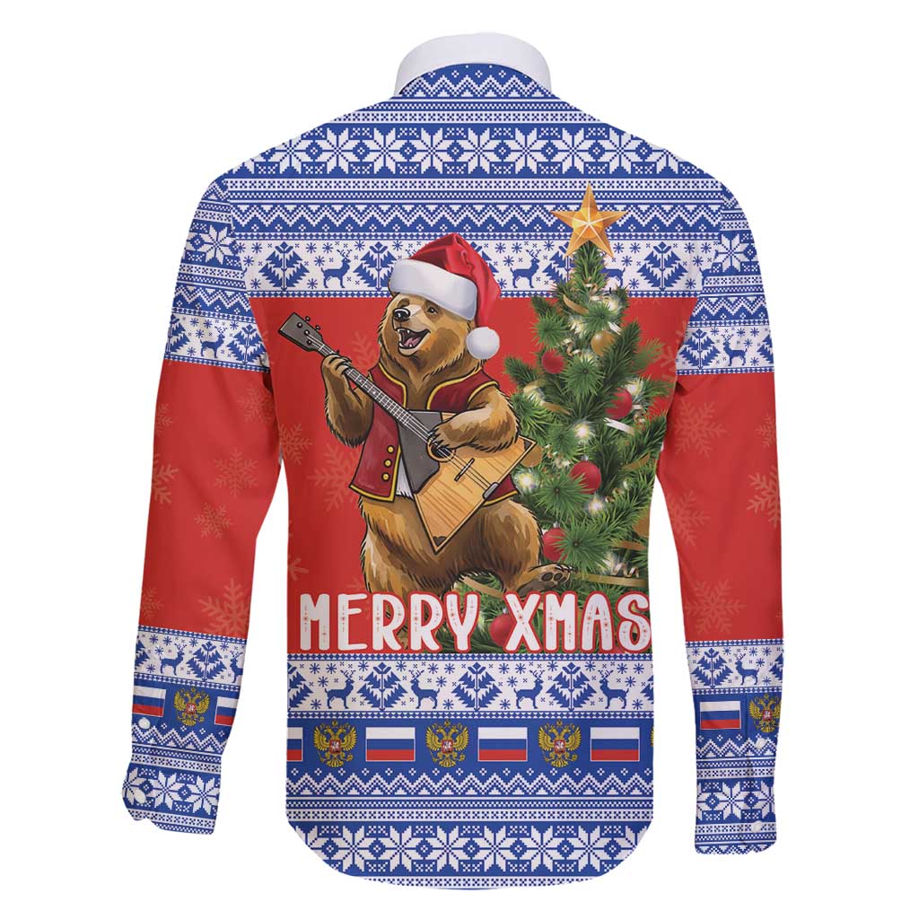 Russia Christmas Family Matching Mermaid Dress and Hawaiian Shirt Brown Bear Playing Balalaika - Wonder Print Shop