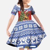 Russia Christmas Family Matching Off The Shoulder Long Sleeve Dress and Hawaiian Shirt Brown Bear Playing Balalaika - Wonder Print Shop